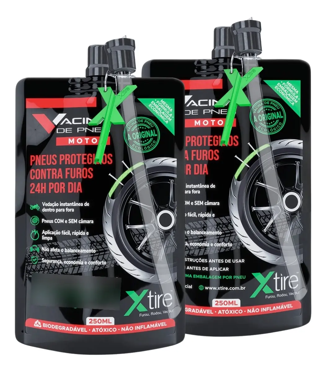 Kit 2 Vacinas Blindagem Selante Para Pneu Moto Xtire 250ml
