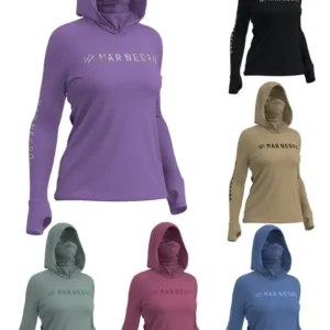 Camiseta De Pesca Feminina Mar Negro Com Capuz E Buff 360