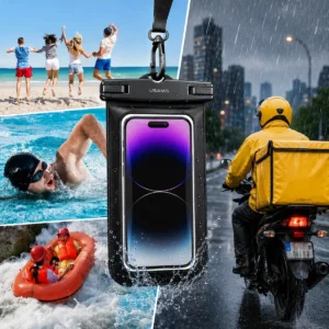 Capa Impermeável USAMS Universal Prova D’Água Para Celular Até 6.7 Polegadas Case Capinha Bolsa Saco Premium Fotos Subaquáticas Piscina Praia Chuva Parque Aquático Viagem Esportes Trilhas Cachoeira
