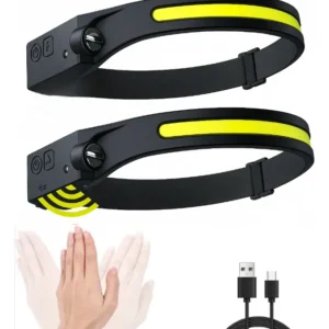 Kit 2 Lanternas de Cabeça LED Recarregáveis USB, com Sensor e Fita Ajustável