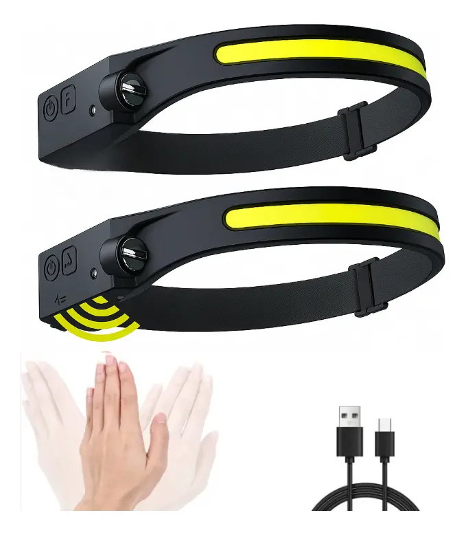 Kit 2 Lanternas de Cabeça LED Recarregáveis USB, com Sensor e Fita Ajustável