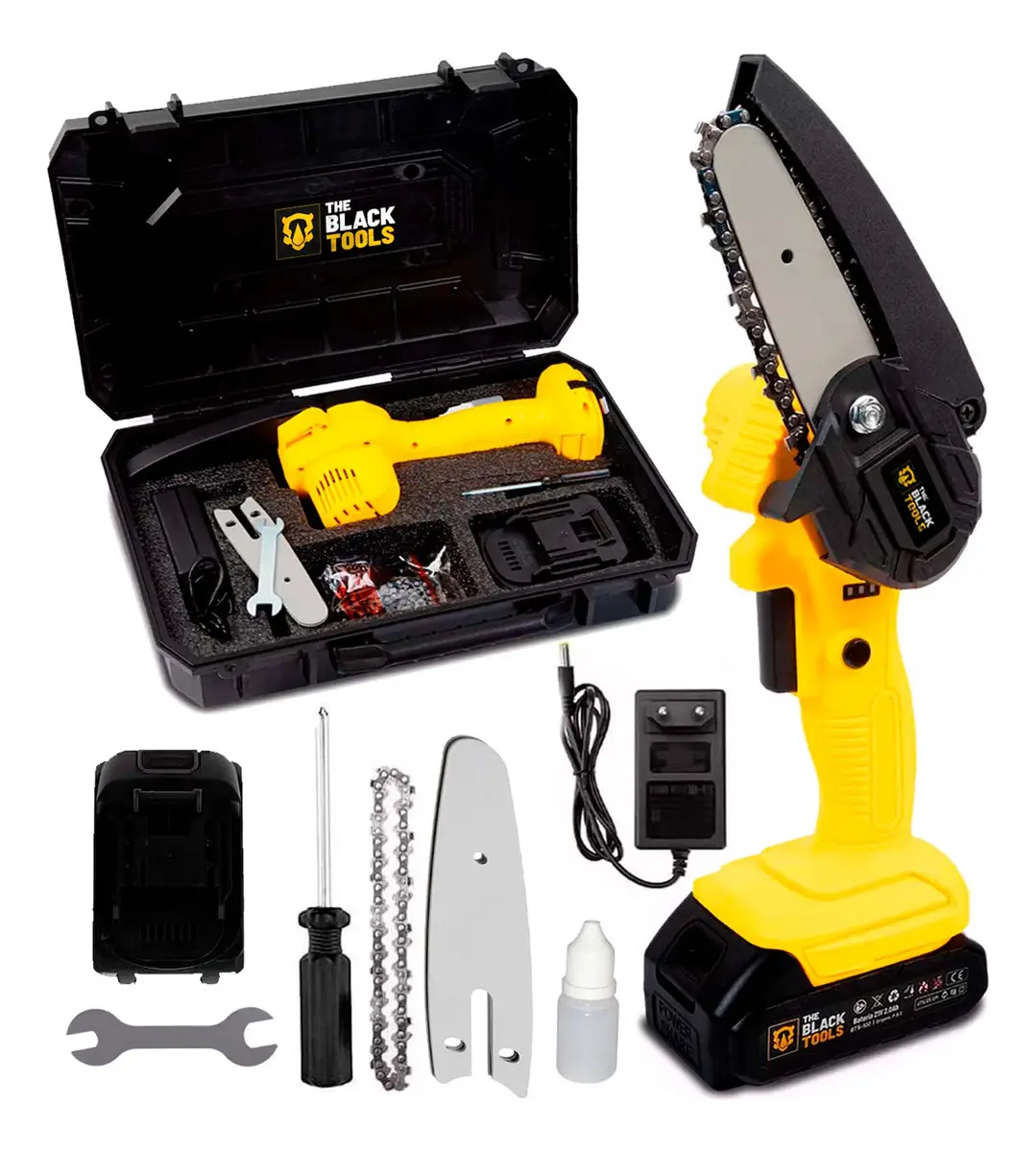 Motosserra Mini BTS-100 Bateria Recarregável 21v The Black Tools Cor Amarelo