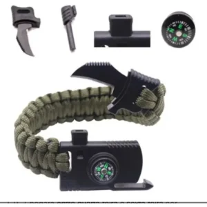 Pulseira Paracord Sobrevivência Militar Pederneira Bussola Cor Verde