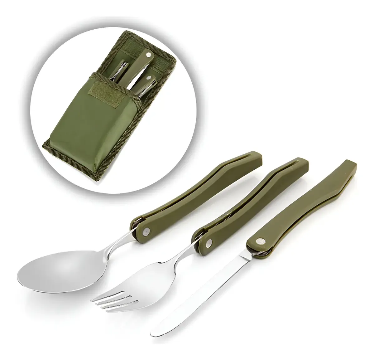 Kit Talheres Colher Garfo Faca Aço Dobráveis Acampamento