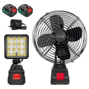 Kit 2 Ventilador Portatil Lanterna De Trabalho Luz Led