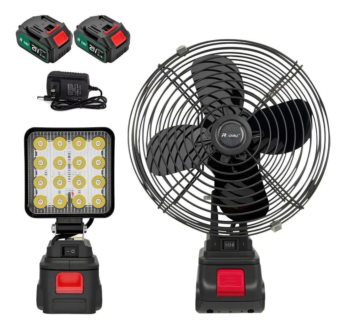 Kit 2 Ventilador Portatil Lanterna De Trabalho Luz Led