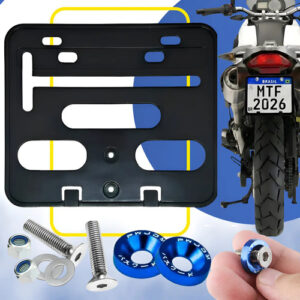 Kit Suporte Placa Moto Mercosul +arruela Anodizada
