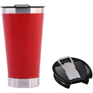 Copo Térmico De Cerveja Aço Inox 473ml Com Tampa Vermelho