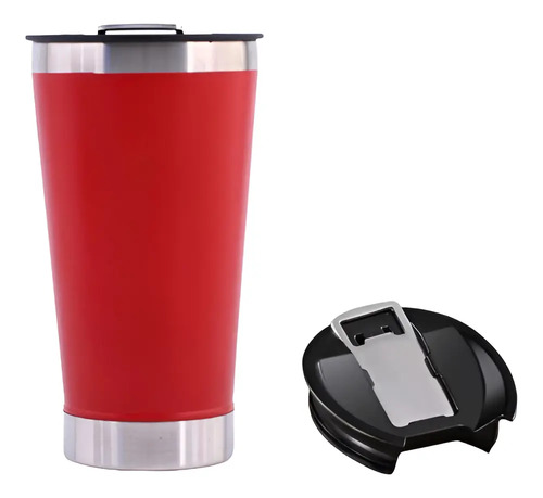 Copo Térmico De Cerveja Aço Inox 473ml Com Tampa Vermelho
