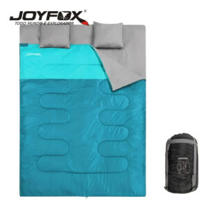 Saco De Dormir Casal Impermeável Joyfox 220x150cm Com 2 Travesseiros Vira Edredom Abertura Total Para Camping E Trilha (azul)