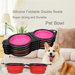 Comedouro Duplo Dobrável Silicone Para Pets