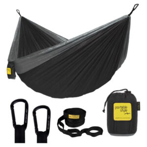 Rede De Descanso Camping Portátil Dupla Cinta Portable Style Cor Preto Cinza