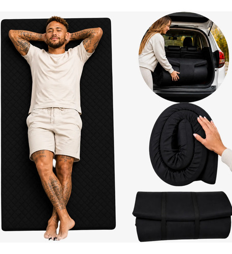 Colchonete Kiero Camping Solteiro Espuma D25 Viagem 5x65x180cm Acampamento Portatil Dobravel Cor Preto