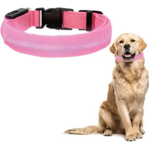 Coleira Para Cães E Gatos Com Luz Led Ajustável, Coleira Rosa Night Walk, Tamanho Xs