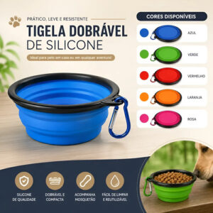 Prato Comedouro Tigela Retrátil Silicone Cães Gatos