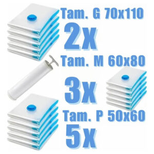 Magnow Pack Sacos A Vácuo Kit 10 Unidades Sendo 5un 50x60cm 3un 60x80cm E 2un 70x110cm Com Bomba Manual Reutilizável Viagem Mala Organização Roupa Casaco Edredom