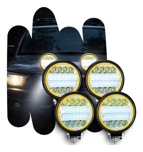Kit 4 Farol Milha Led 8d Redondo 126w 9-36v Power Universal