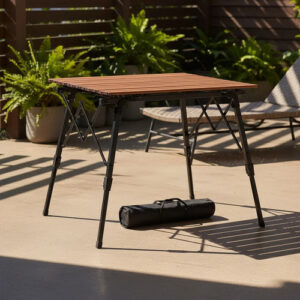 Mesa De Aluminio Dobravel Portatil 70x70cm Camping Madeirado