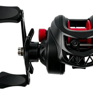 Carretilha Perfil Baixo Vermelha Com Manivela Esquerda, Carretilhas De Pesca Design Compacto, Artigos De Pesca Versátil Para Pesca De Isca Artificial Em Rios, Lagos E Mar Aberto.