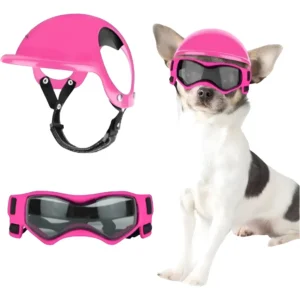 Capacete Motocicleta Pet De Ajustável Orelhas E Óculos Sol