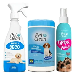 Kit Banho A Seco Pet Clean Sem Enxágue + Lenço + Limpa Patas