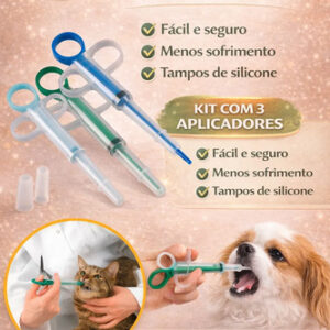 Kit 3 Aplicadores De Comprimidos Cães Gatos Pet Seringa