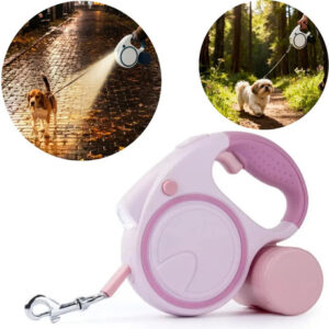 Guia Para Cães Automática Retrátil Coleira Led 5m Resistente Cor Rosa