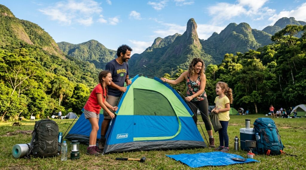 Como montar acampamento - familia em parque nacional brasileiro