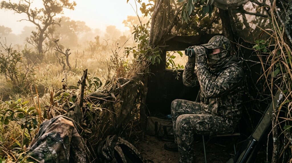 Caca de Espera - Cacador em toco camuflado